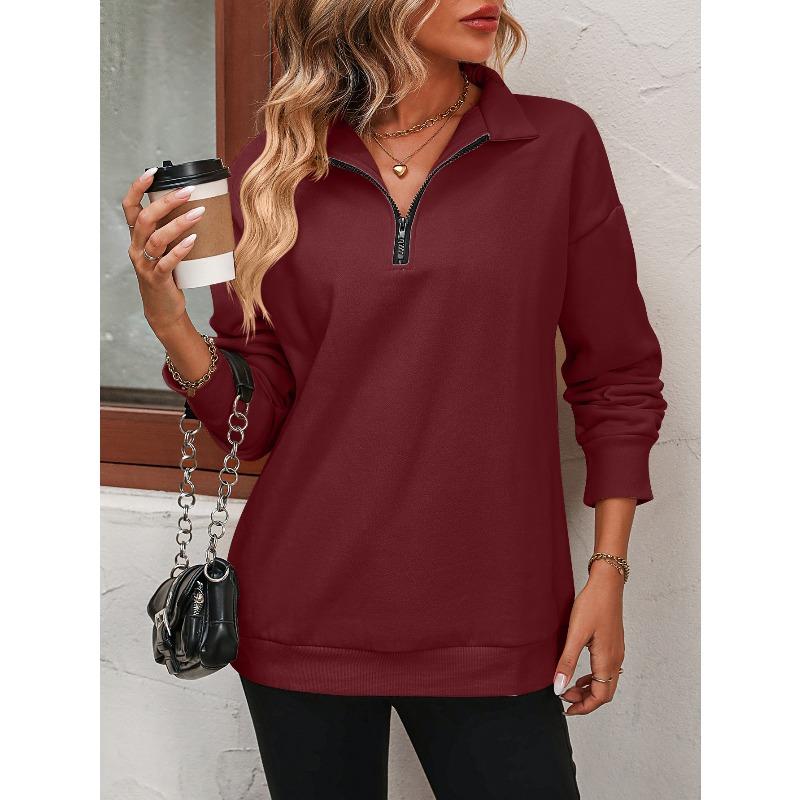 TIFICY Women's Fashion Casual Solid Color Print Spring Fall Long Sleeve POLO Neck Pullovers & Long Sleeves