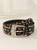 Fashion Print Leopard Pattern Rhinestone Metal Buckle Decoration Women Wide Belt