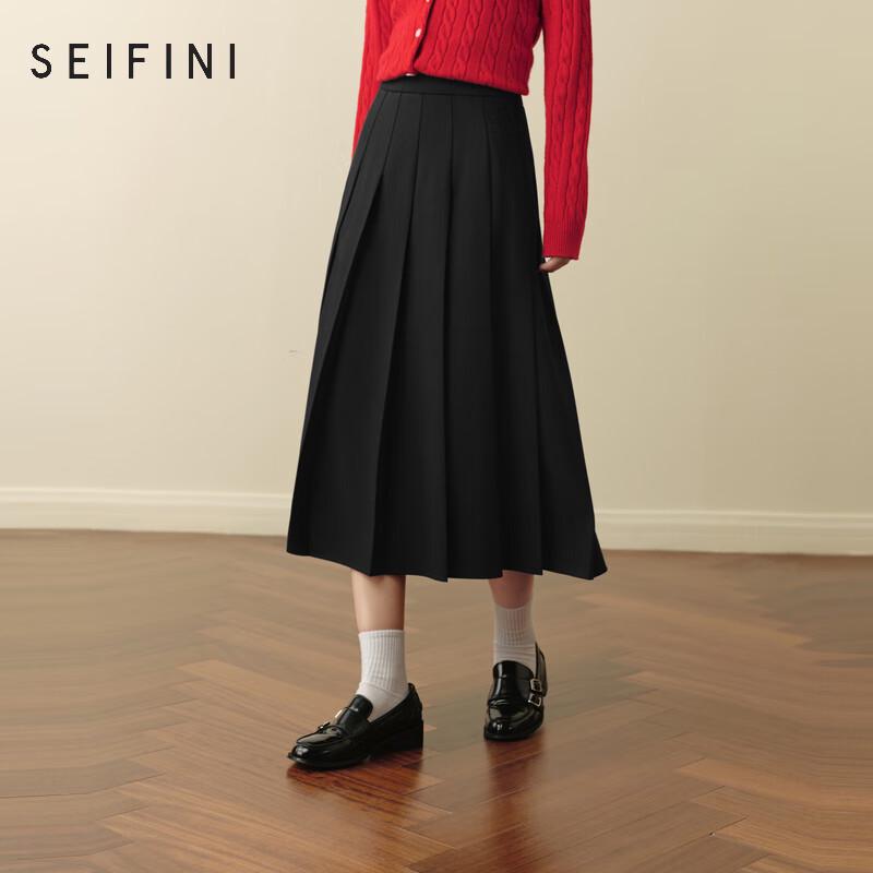 S EIFINI Women s Preppy Pleated Midi Skirt L