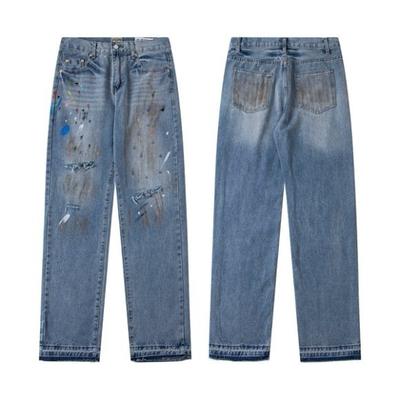 Jeans Amerikanische Trendige Marke Zerrissen Tintenspritzer Herren Locker Gerader Schnitt High Street Hosen Hosen