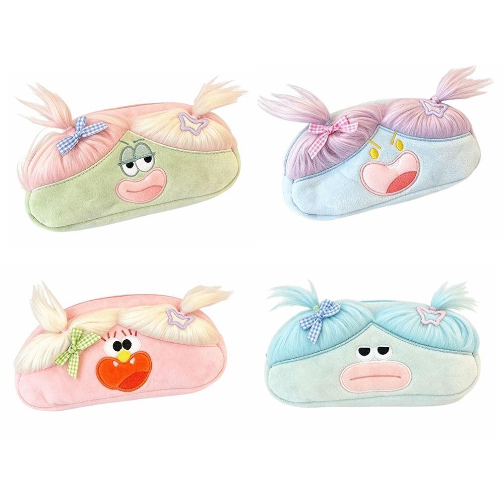 Cute Ugly Pencil Case with Ponytail Hair Pencil Pouch Cartoon Stationery Bag  Students