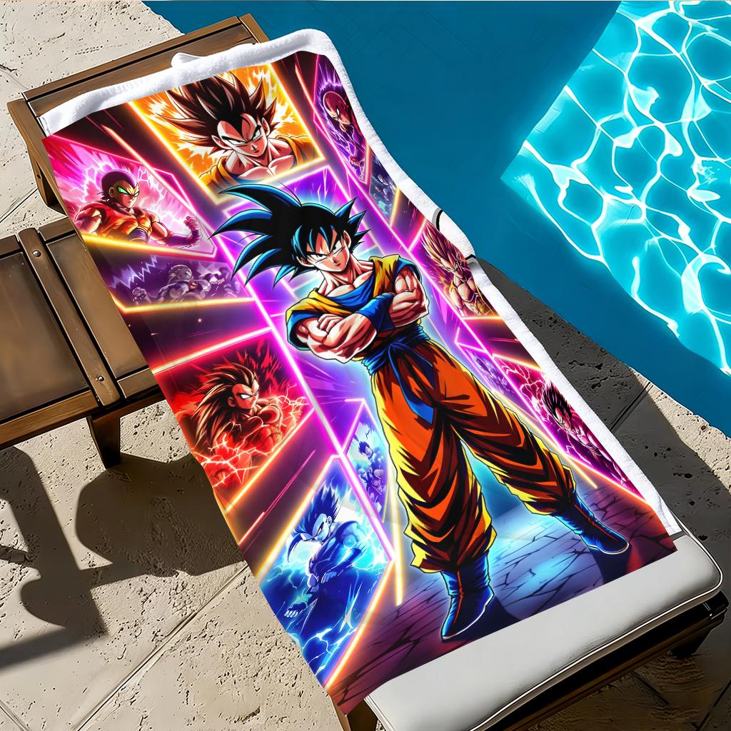 Dragon Ball Goku & Saiyans Beach Towel, Anime Super Soft Quick-Dry Bath Towel, Non-Luminous
