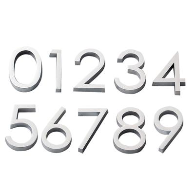Door Number Letters Stainless Steel Silver Sticker 3D