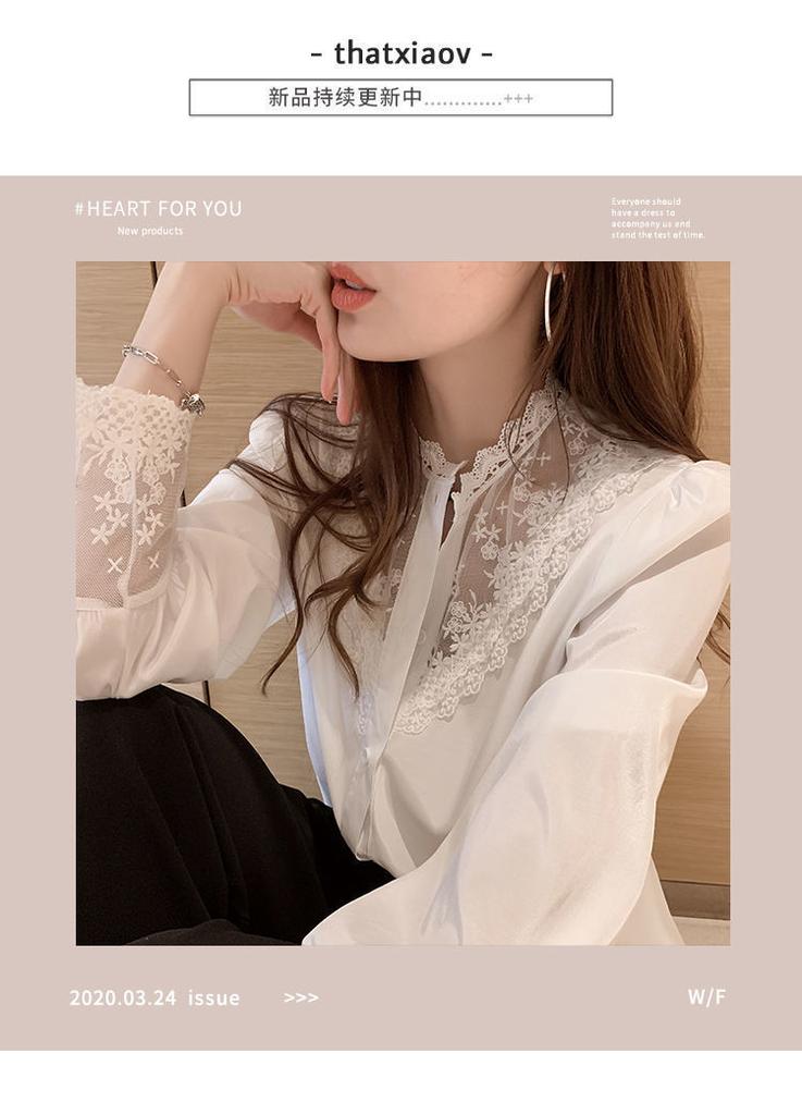 Lace Bottoming Shirt Women's Spring and Autumn New Design Sense Niche Inner with Foreign Style Machine Top Chiffon Splicing Shirt Foreign