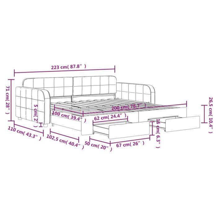 VidaXL Daybed with Trundle and Drawers Black 100x200 Cm Velvet 3196988