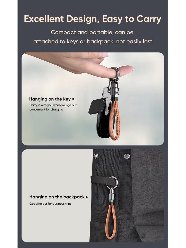 240W Rotating Type-C PD3.0 Fast Charge Keychain Lanyard with Dual Port Data Cable.