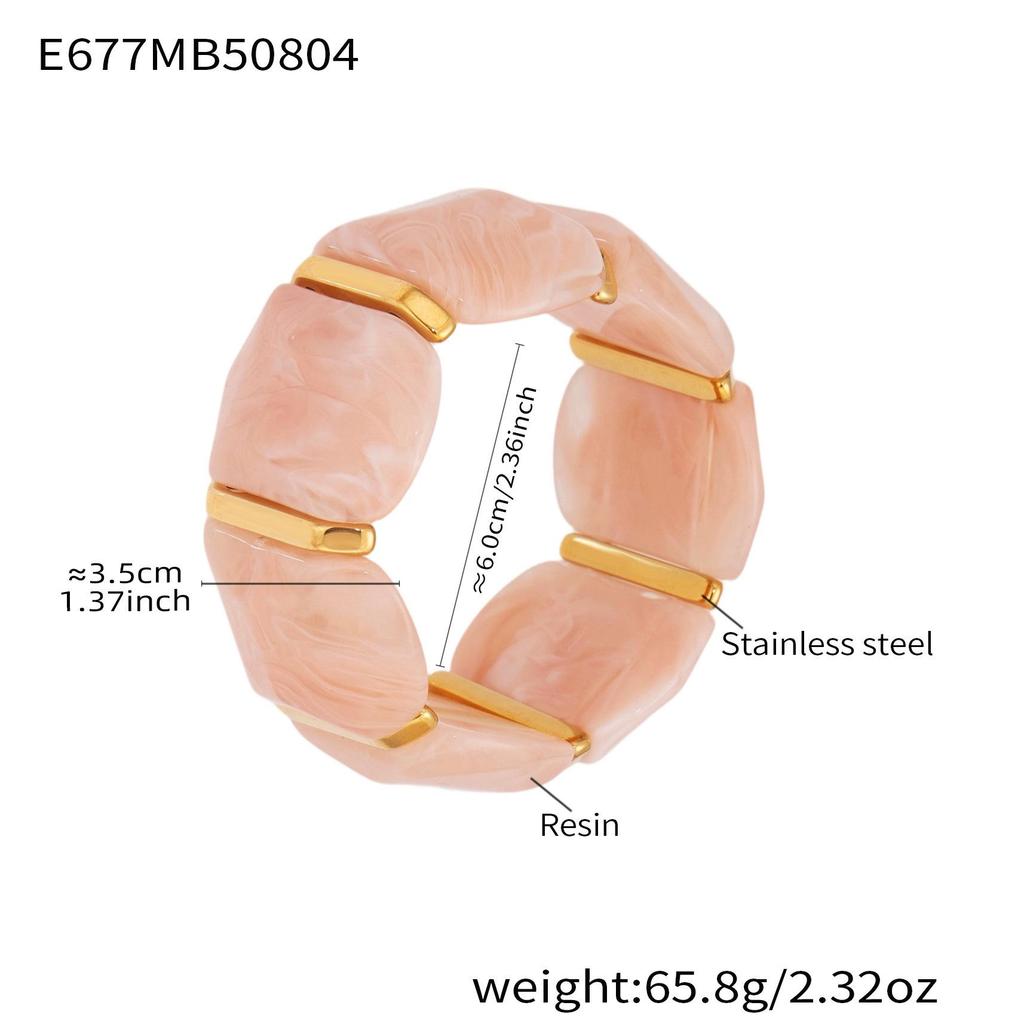18K Gold-Plated Dopamine Resin Bracelet: European & American Light Luxury Fashion, Versatile Wide Band Elastic Design.
