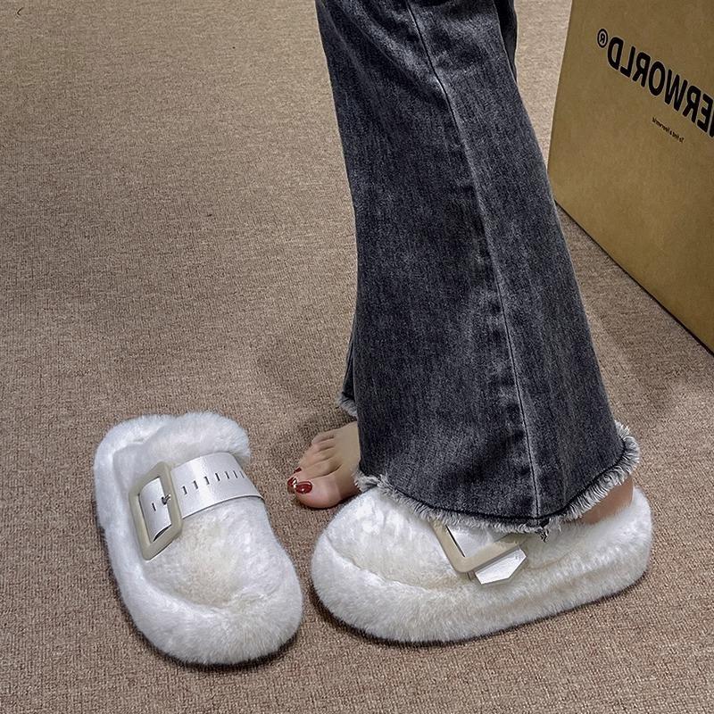 Baotou Mao Mao slippers women's autumn and winter wear 2025 new Internet celebrity explosion thick-bottomed muffin home plush cotton slippers