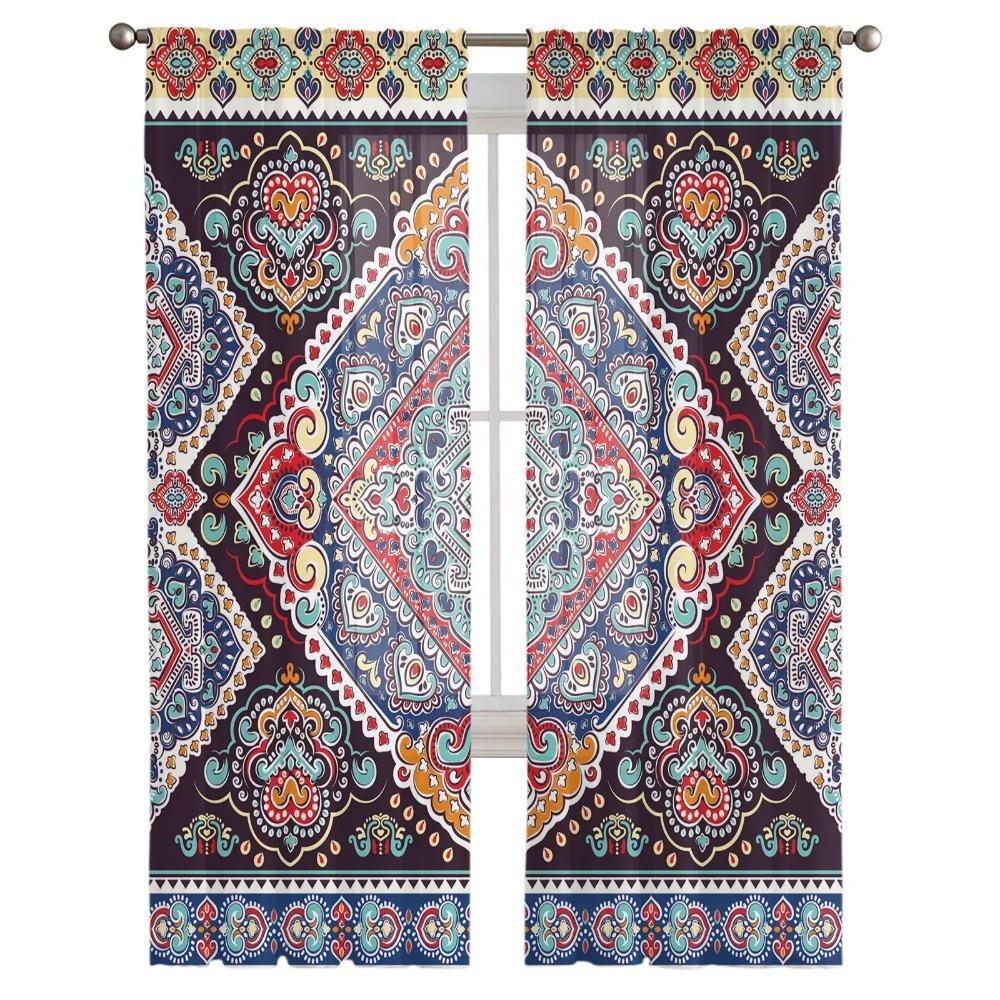 Indian Floral Paisley Tulle Curtains for Living Room Print Sheer Voile Curtain Bedroom Window Screening Drapes Blinds Home Decor