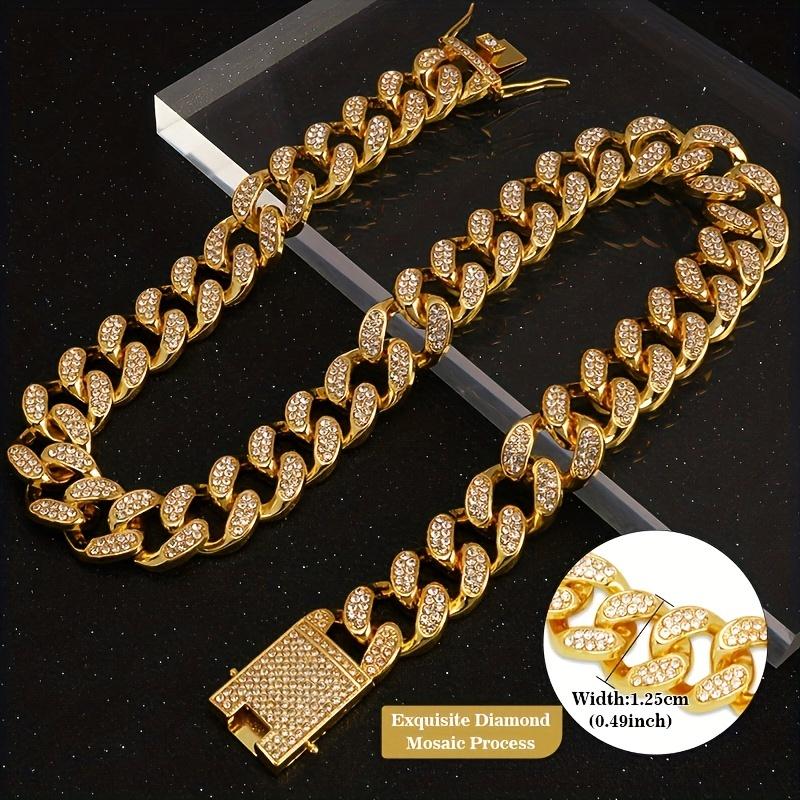 Pet Dog Collar Cat Cuban Chain Diamond Walking Metal Chain Collar with Design Secure Buckle Jewelry Accessories Cuban Collar