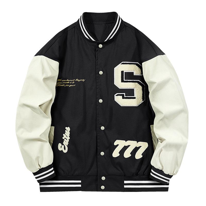 Herren Frühjahrs-/Herbst-Baseballjacke mit Frottee-Stickerei - Amerikanischer High-Street-Stil, Große Größen, Trendy.