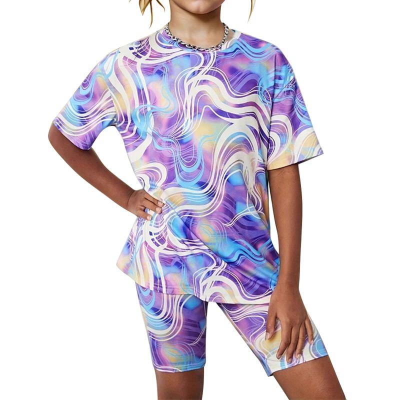 

1-8 лет Детский комплект летней одежды для девочек с принтом тай-дай: футболка и шорты 3-4Y