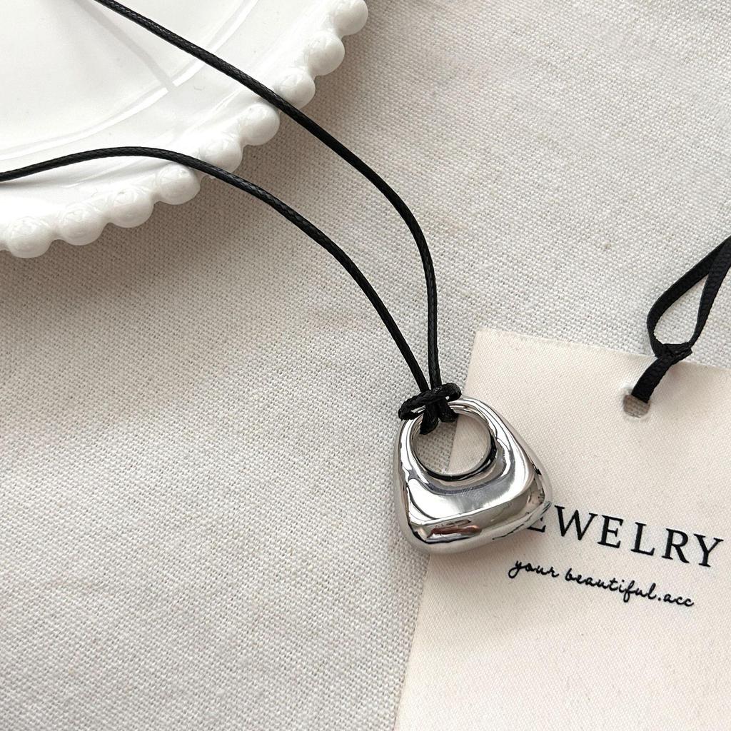 Minimalist Silver Pendant Necklace: Women's Adjustable Black Rope Sweater Chain