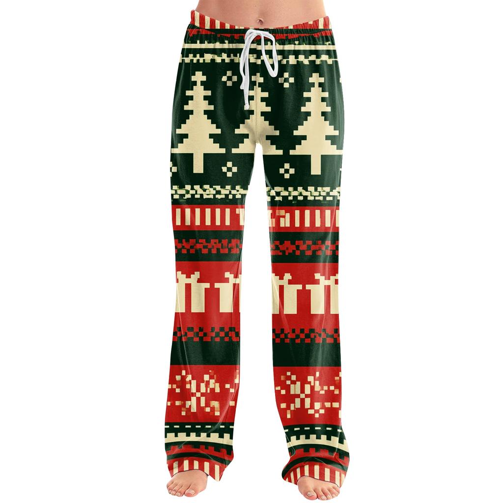 Women's Casual Christmas Printed Pajama Pants Loose Fit Sleepwear for Home