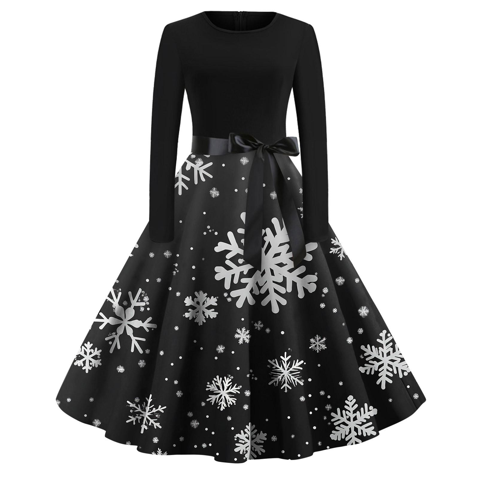 

Женское модное винтажное платье с длинным рукавом и круглым вырезом с рождественским принтом L