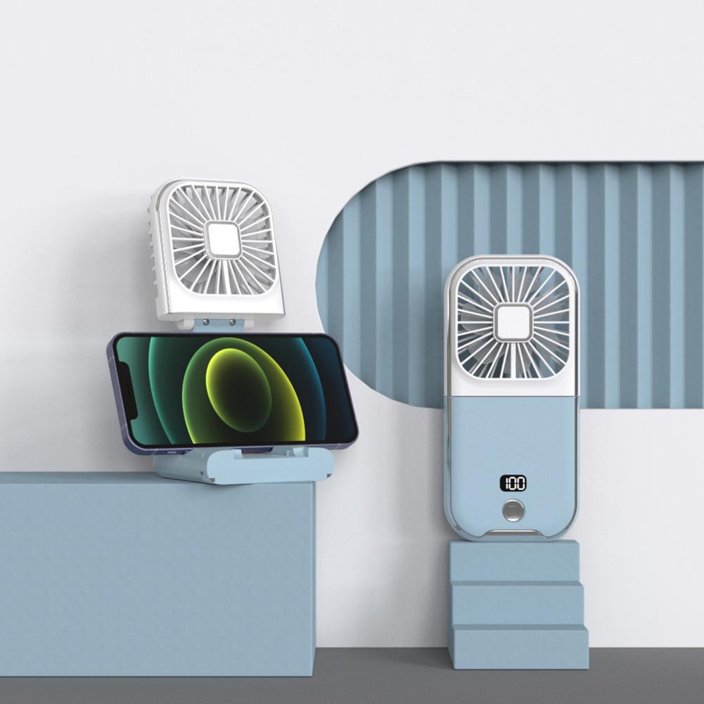 Electric Cooling Desktop Fan Digital Display Mini Portable Folding Fan Mobile Phone Bracket USB Charging for Travel Running
