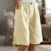 Pantaloni da donna a tinta unita con tasche, bottoni alla moda, pinocchietti, cotone e lino, pantaloncini larghi con elastico in vita