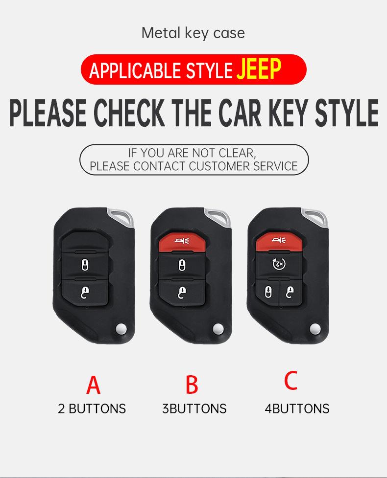 Convient Pour Jeep Gladiator Jt Sahara Jlu Wrangler Jl Rubicon Alliage de Zinc Cuir Véritable 2 3 4 Boutons Housse Étui Porte-clés pour Clé de Voiture Accessoires Auto