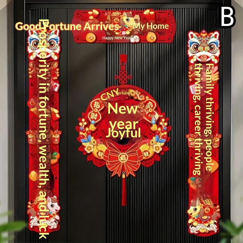 1Set 2026 New Year Magnetic Spring Festival Couplets Horse Year Fortune Character Door Stickers Traditional Culture Decoration