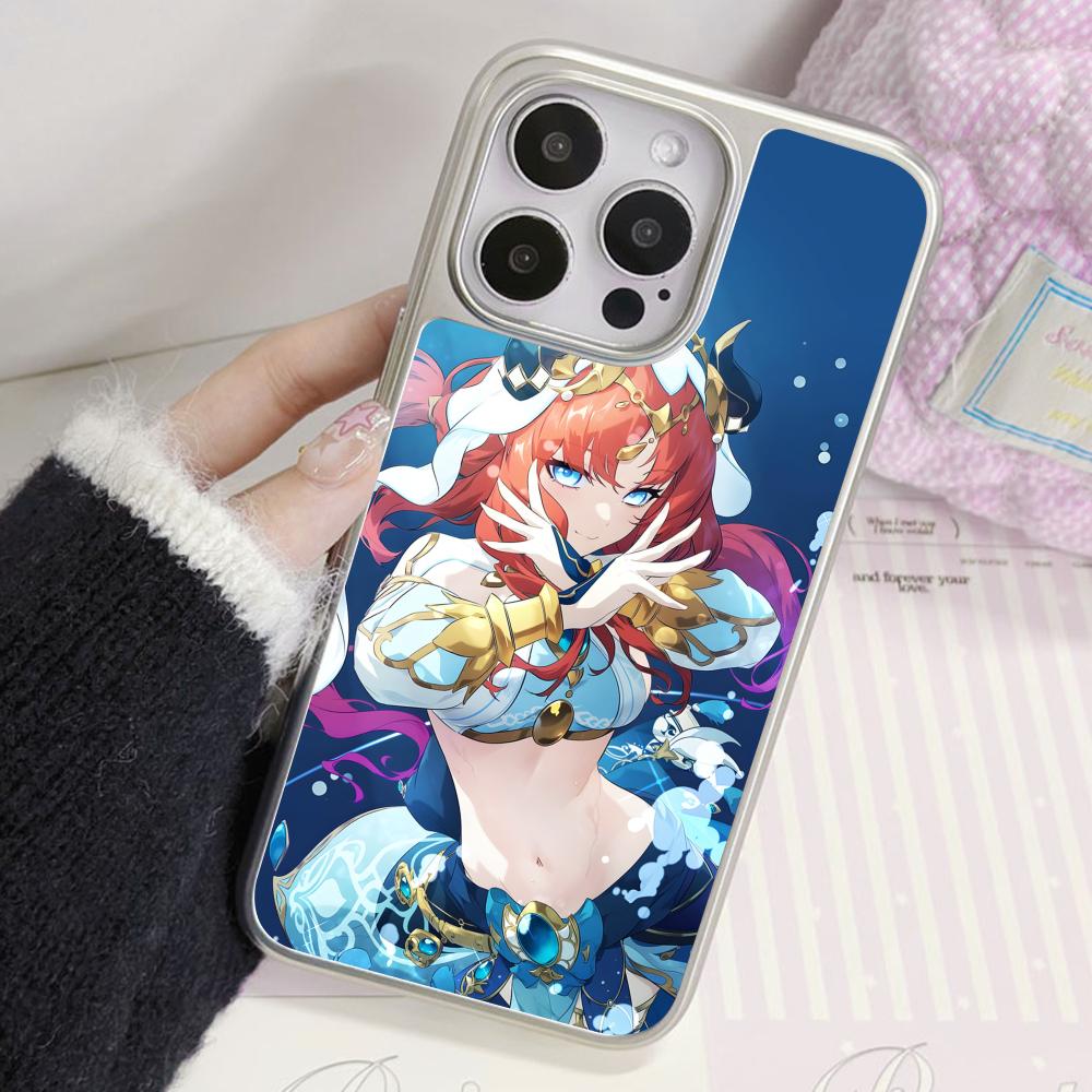Game GI Nilou Silver Plating Mobile Phone Case for iPhone 17 16 15 14 13 12 11 Air Pro Max Plus Colorful Cover