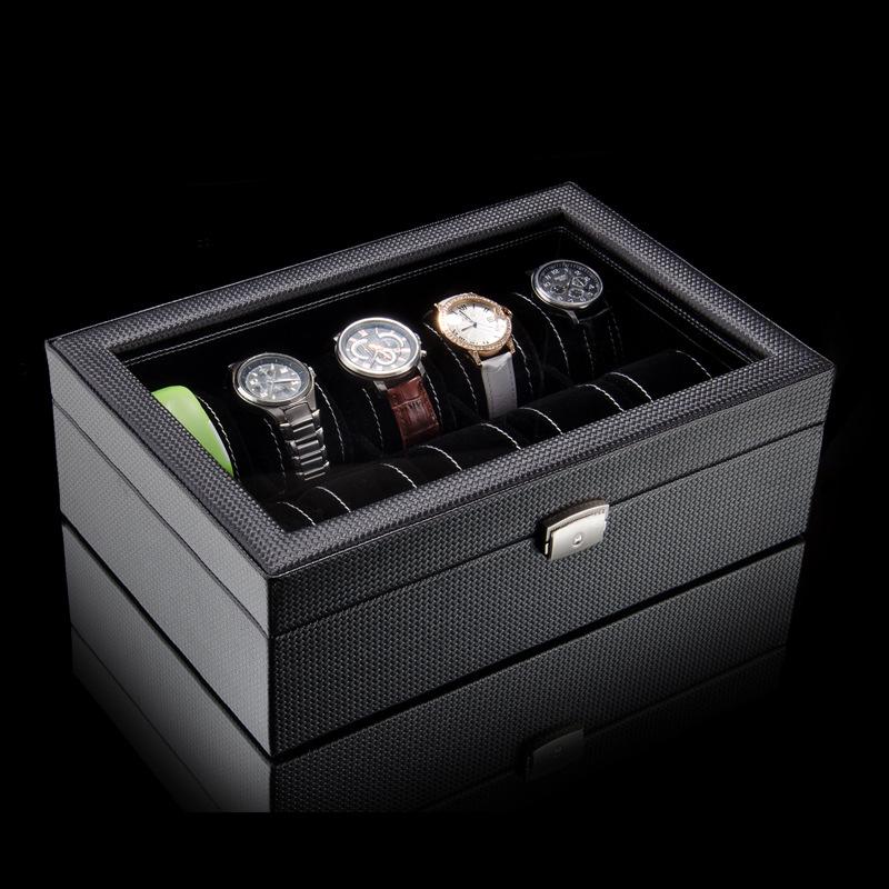 Carbon Fiber Leather Watch and Jewelry Storage Box