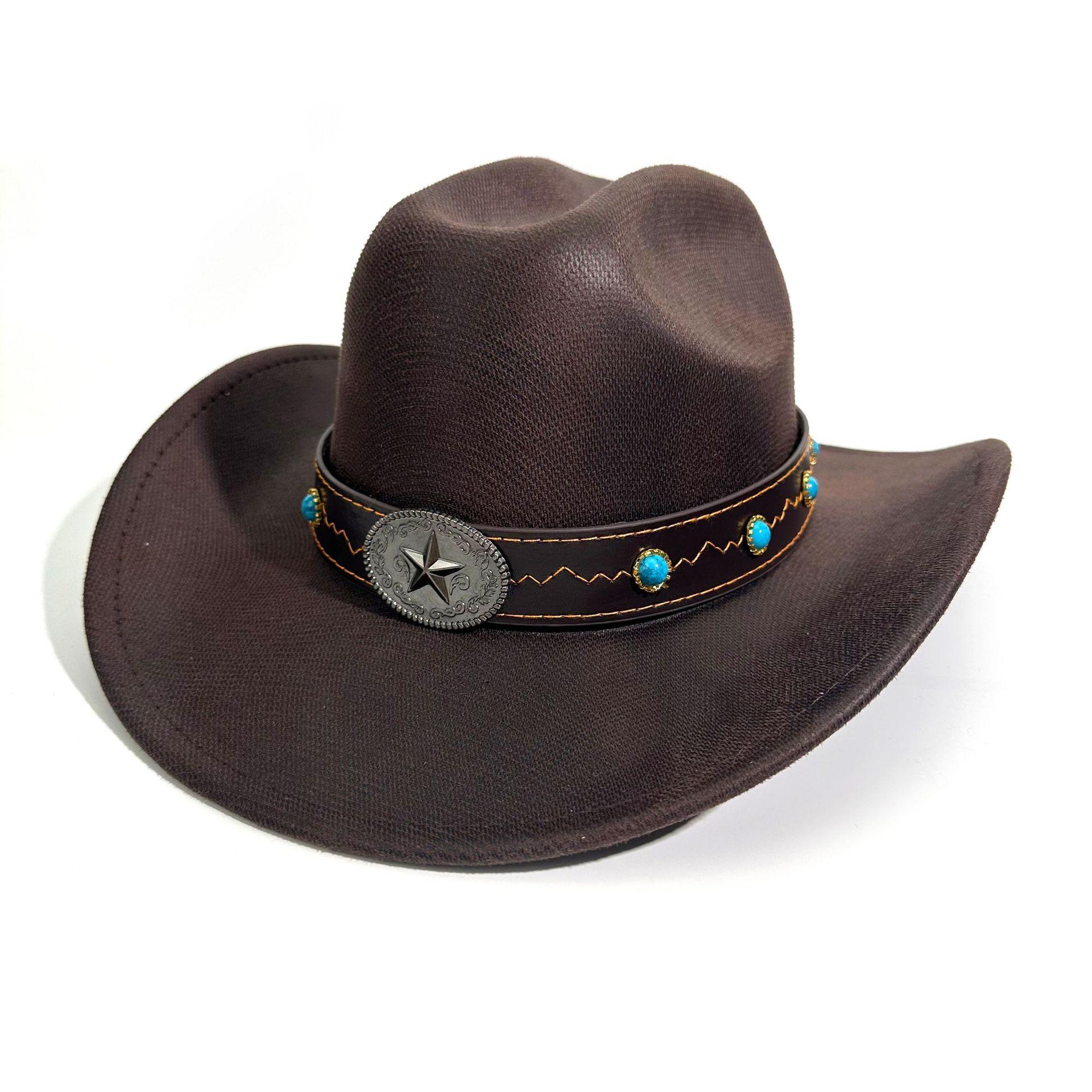 

New Big Eaves Western Denim Hat Retro Jazz Hat European, American Autumn And Winter High-End Foreign Style Top Hat M（56-58cm） темно-коричневого кольору