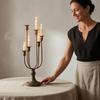 6 Arm Candelabra Worn Finish Tabletop Bronze Toned Iron Candle Stand