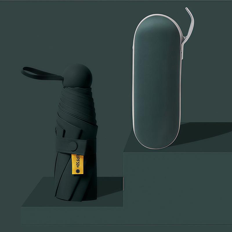 Compact Capsule Sun and Rain Umbrella: Thickened, UV-Protected, Dual-Use, Folding Black Glue Design