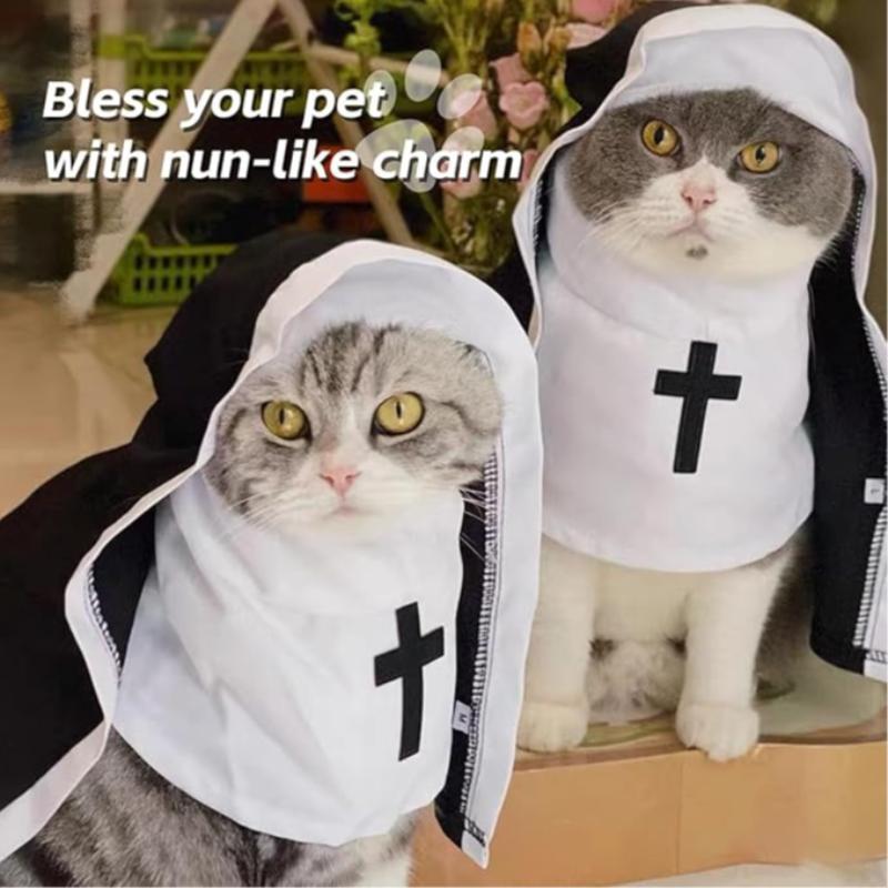 Funny Halloween Cat Cosplay Costumes Dress Up Party Jesus Nun Cats Clothing For Small And Medium Dogs Cats Puppy Pet Accessories