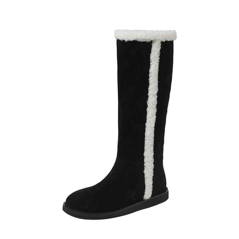 

Жіночі черевики Meotina з натуральної шкіри, високі до коліна, хутряні балетки з круглим носом, замшеві чоботи з коров’ячої замші, жіноче модне зимове коричневе взуття 39 чорний