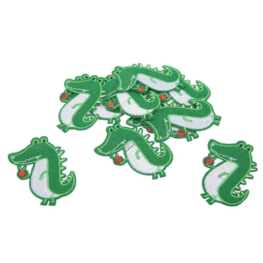 10pcs Iron Patches Cotton Material Green Animal Pattern Cartoon Style DIY Making Embroidered Patch