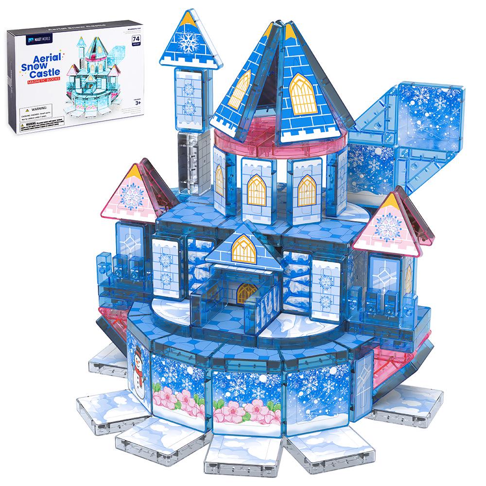 DIY Children's Magnetic Ice & Snow Princess Castle Building Blocks - Parent-Child Interactive Geometric Tiles