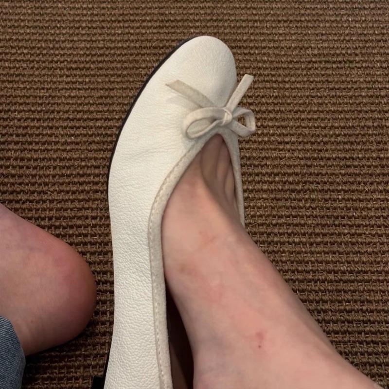 Sheepskin version~ Gentle retro bow flat-bottomed ballet shoes for women's comfortable soft-soled round head one-pedal light mouth single shoes