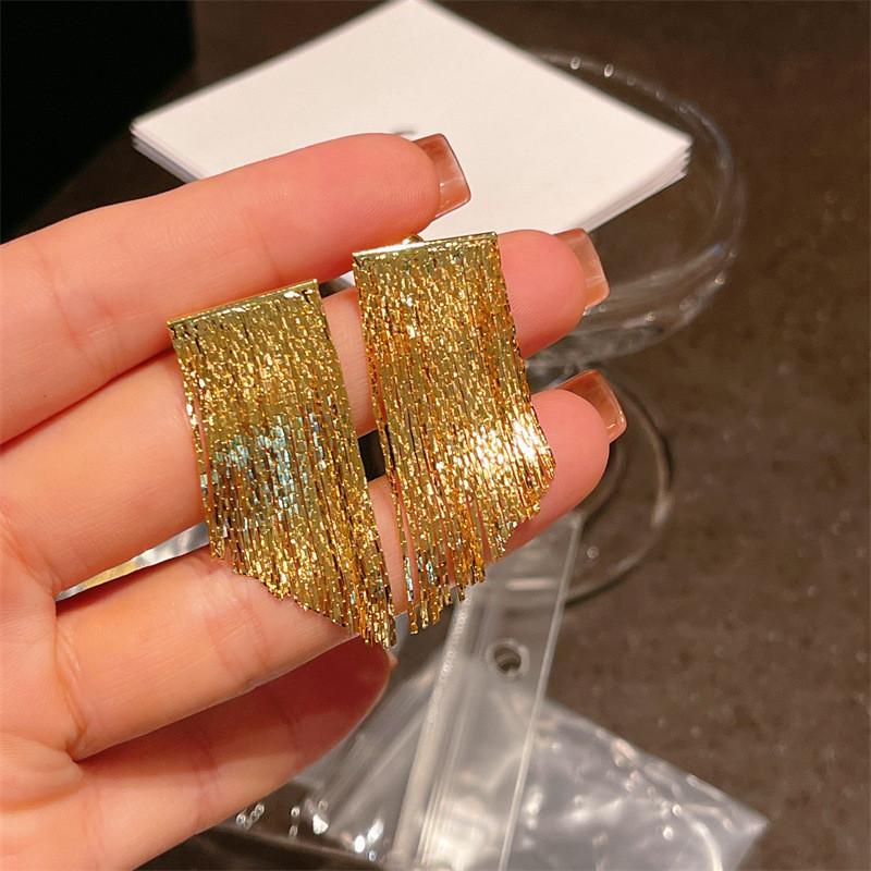 Statement Silver Long Metal Chain Bling Tassel Earrings for Women Wedding Ms Jewelry Pendant Gifts