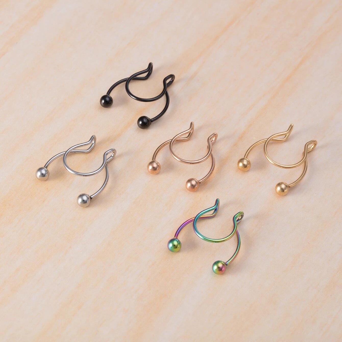 

Зажим для носа из нержавеющей стали Кольцо в носу 5 Хрящ Непористый пирсинг Украшение носа, ложное кольцо в носу Вакуумное покрытие разноцветный