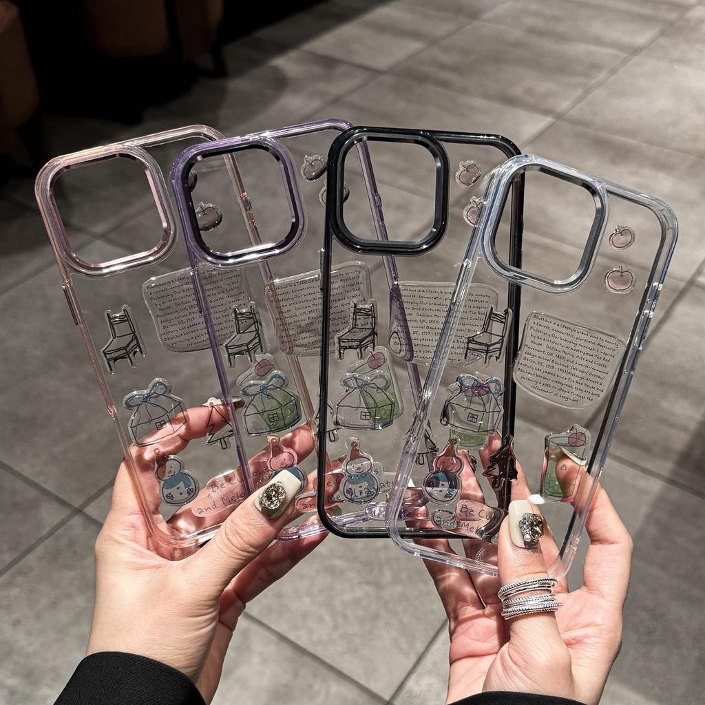 For iPhone 16 Pro Max Clear Phone Case TPU Back Cover with 3D Pattern Sticker