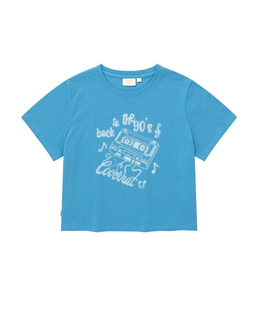COVERNAT WOMAN Crop Fit Cassette Graphic T-Shirt Blue