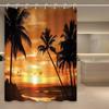 1Pc Sunset Beach Palm Tree Shower Curtain, Elegant Polyester Bath Curtain With Tropical Beach Scene, Machine Washable, Decorativ