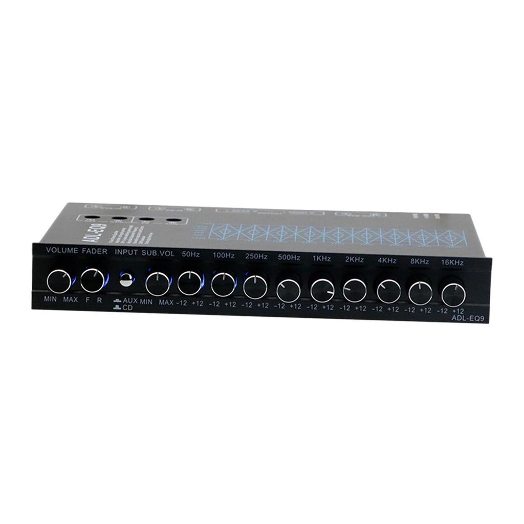 Vehicle Audio Equalizer 9 Band Adjustable DSP Chip Metal Case Subwoofer Output for Car Boat RV