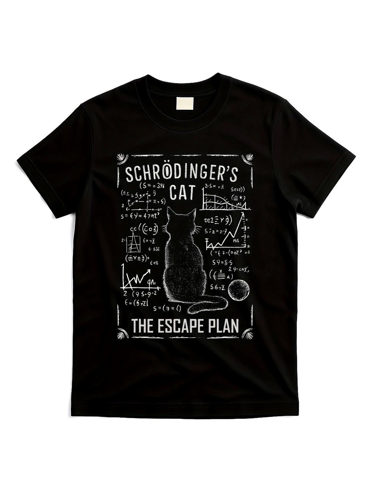 

Schrodinger s Cat Escape Plan Funny Science Graphic T-Shirt - Retro Vintage Qu 5XL різнокольоровий