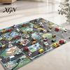 Non Slip Crawling Mat for Babies City Traffic Play Kids, 130x100cm Car Road Scene Toy Foldable Area Rug Toddlers with Signs, PVC Floor Bedroom Nursery