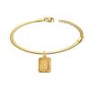 Punk Initial Letter Square Charm Bracelet Female Gold Color Stainless Steel 3mm Flat Snake Chain Link Bracelet for Women Jewelry