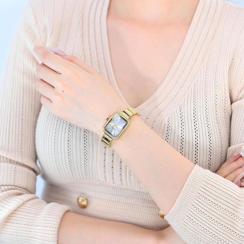 Fashion Womens Diamond Bracelet Watches Square Dial Waterproof Quartz Watch for Ladies