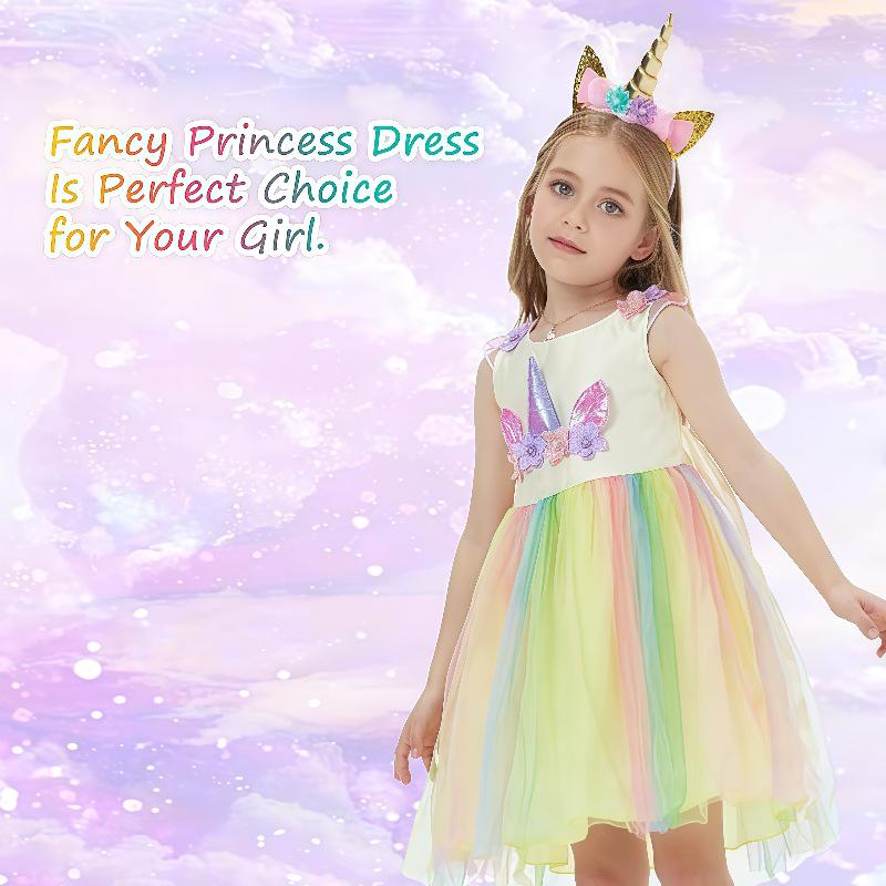Kinder Regenbogen Einhorn Kleid mit Farbverlauf: Ärmelloser Macaron-Gaze-Rock Prinzessinnen-Set