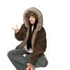Fleece thickened cotton jacket men's and women's winter warm hooded jacket cleanfit short large fur collar cotton-padded coat