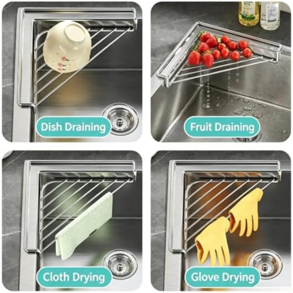 Triangular Corner Drain Rack Stainless Steel Faucet Drain Storage Holder Multifunctional Sink Organizer Sponge Dishcloths Scrubb