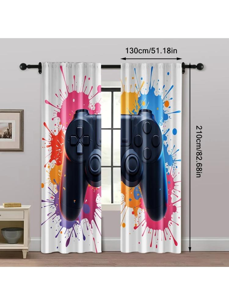 

2Pcs, Curtains&Drapes Vibrant Gamer Room Machine Washable (Without Rod) Thermal Insulation, And Room Darkening Functions Perfect 53x116CM-2PC