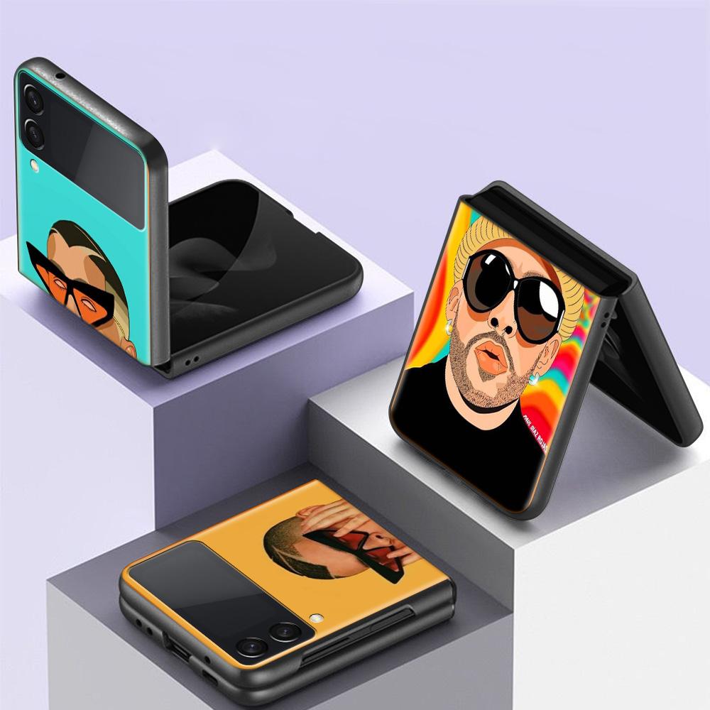 B-Bad B-Bunny Phone Case For Samsung Z Flip 6 7 5G Z Flip 5 Galaxy Z Flip 3 4 5G ZFlip Shockproof Hard Cover TPU PC Coque Capa S