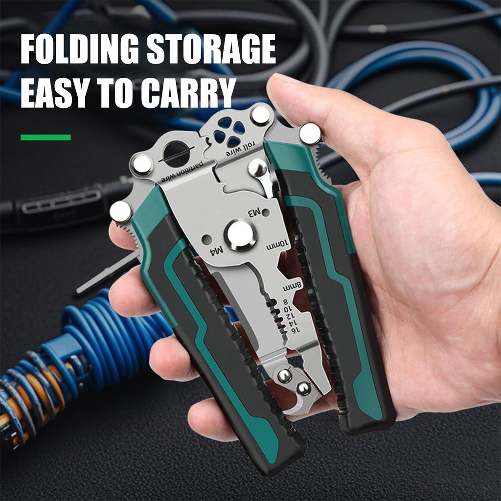 Electrician Wire Cutter Stripper Crimper Tool Multifunctional Foldable Stripping Range and CV Steel Blade for DIY