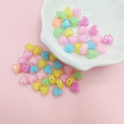 100 Stück herzförmige Acrylperlen, Abstandsperlen, Armband für Schmuckherstellung, DIY, handgefertigt, 7 mm, Sandwich, bunt, lose Halskette, transparent